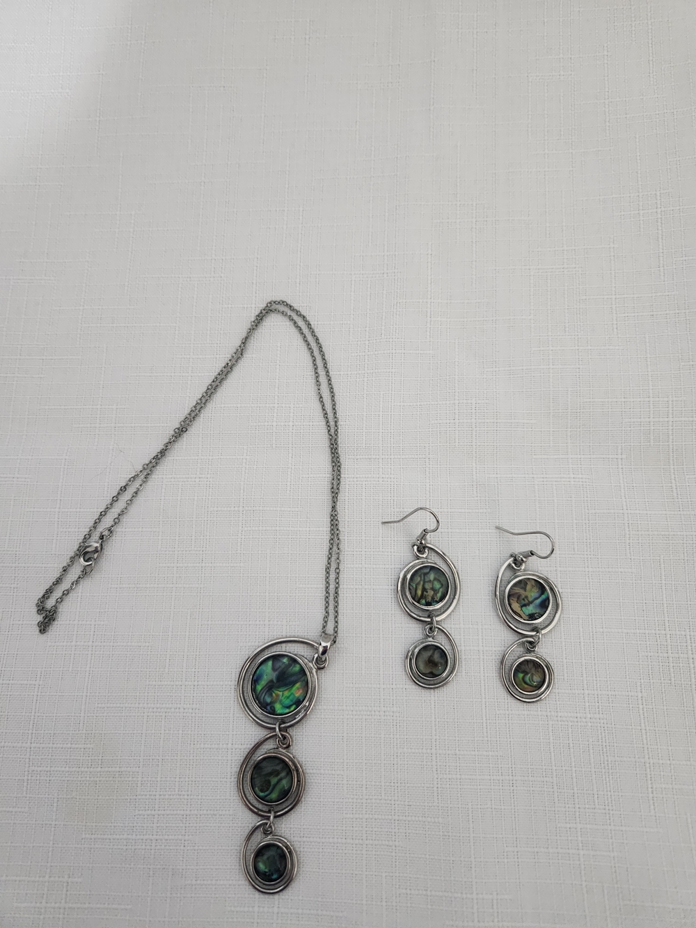Silver & Abalone Drop Necklace and Earring Set